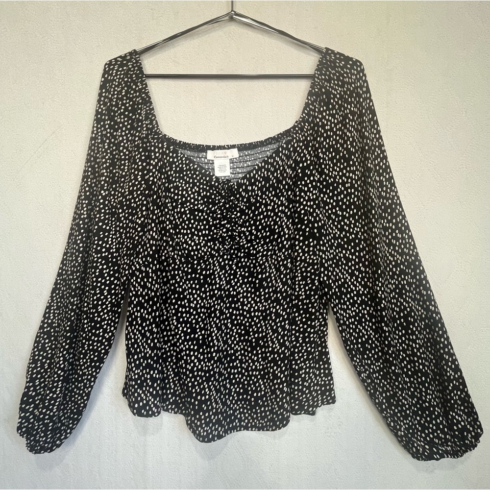 Urban Romantics Baby Doll Black White Polka Dot Smock Top Sz L Whimsigoth Girlie